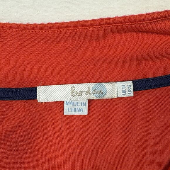 BODEN Women’s Y2K Orange Embroidered Tee Shirt Top US 6 Scoop Neck 90s Fitted - Picture 8 of 10